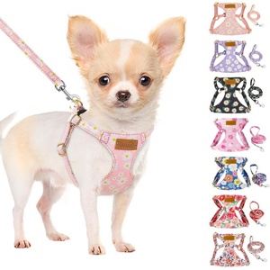 image:imageSlowTon Dog Harness Small Sized Dog  Soft XXS Dog Harness and Leash Set No Pull No Chock Adjustable Lightweight Puppy Harness for XS Small Medium Dogs Cats Purple Dasiy XXSPink Daisy