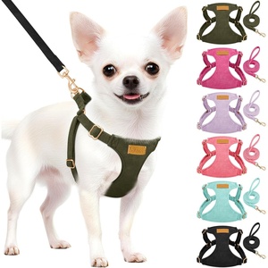 image:imageSlowTon Dog Harness Small Sized Dog  Soft XXS Dog Harness and Leash Set No Pull No Chock Adjustable Lightweight Puppy Harness for XS Small Medium Dogs Cats Purple Dasiy XXSSolid Military Green