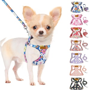 image:imageSlowTon Dog Harness Small Sized Dog  Soft XXS Dog Harness and Leash Set No Pull No Chock Adjustable Lightweight Puppy Harness for XS Small Medium Dogs Cats Purple Dasiy XXSBlue Flower