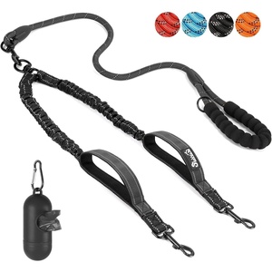 image:imageSlowTon Double Leash for Two Dogs  No Tangle Dog Leash 360 Swivel Reflective Double Dog Leashes with Two Padded Handles Shock Absorbing Walking Training for Small Medium Dogs Black 835 lbsBlack